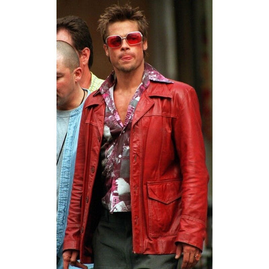 Fight Club Brad Pitt Red Leather Jacket FC Coat - Zegior Zegior