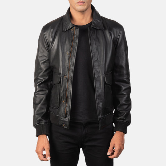 Men Black A2 Bomber Leather Jacket