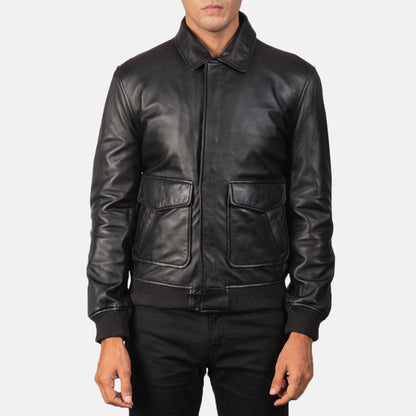 Men Black A2 Bomber Leather Jacket