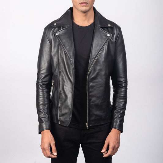 Men Biker Black Faux and Real Leather Jacket