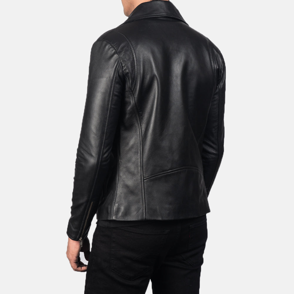 Men Biker Black Faux and Real Leather Jacket