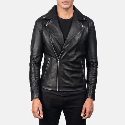 Men Biker Black Faux and Real Leather Jacket