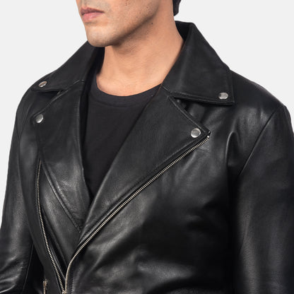 Men Biker Black Faux and Real Leather Jacket