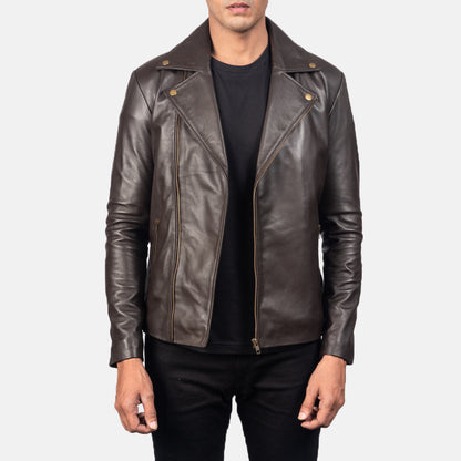 Men Biker Brown Faux and Real Leather Jacket