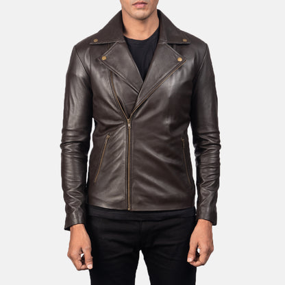 Men Biker Brown Faux and Real Leather Jacket