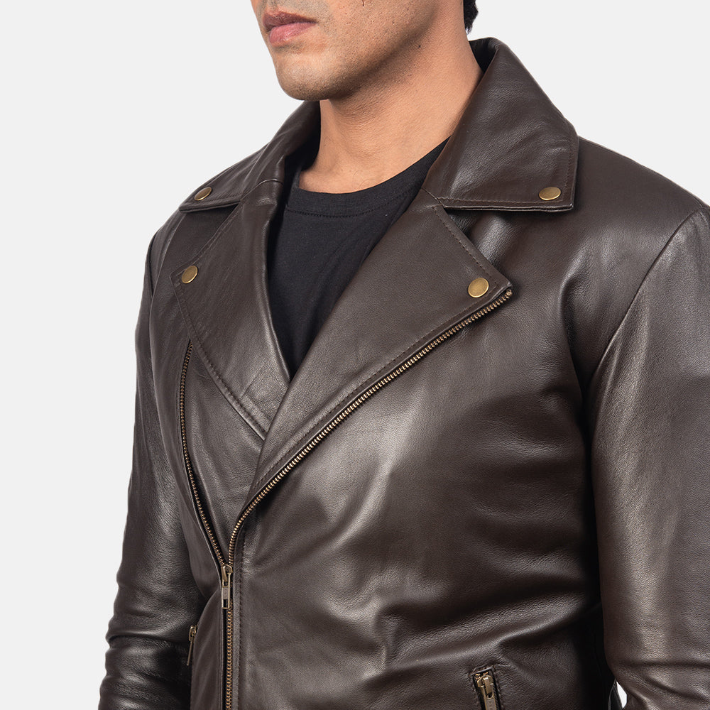 Men Biker Brown Faux and Real Leather Jacket