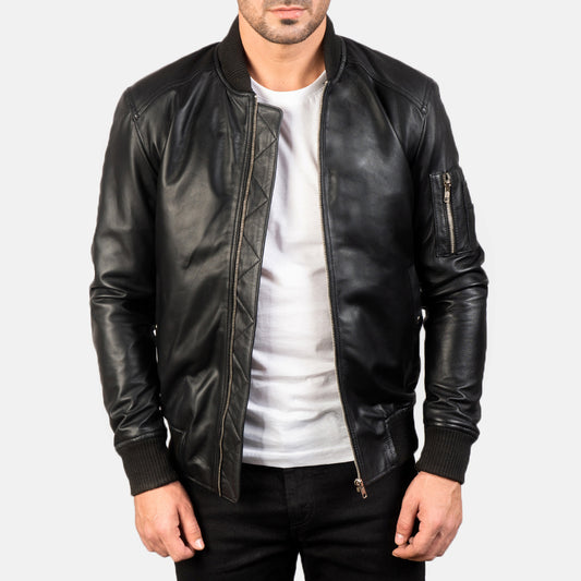 Bomia Premium Black Leather Bomber Jacket