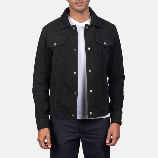 Stallon Black Suede Trucker Jacket