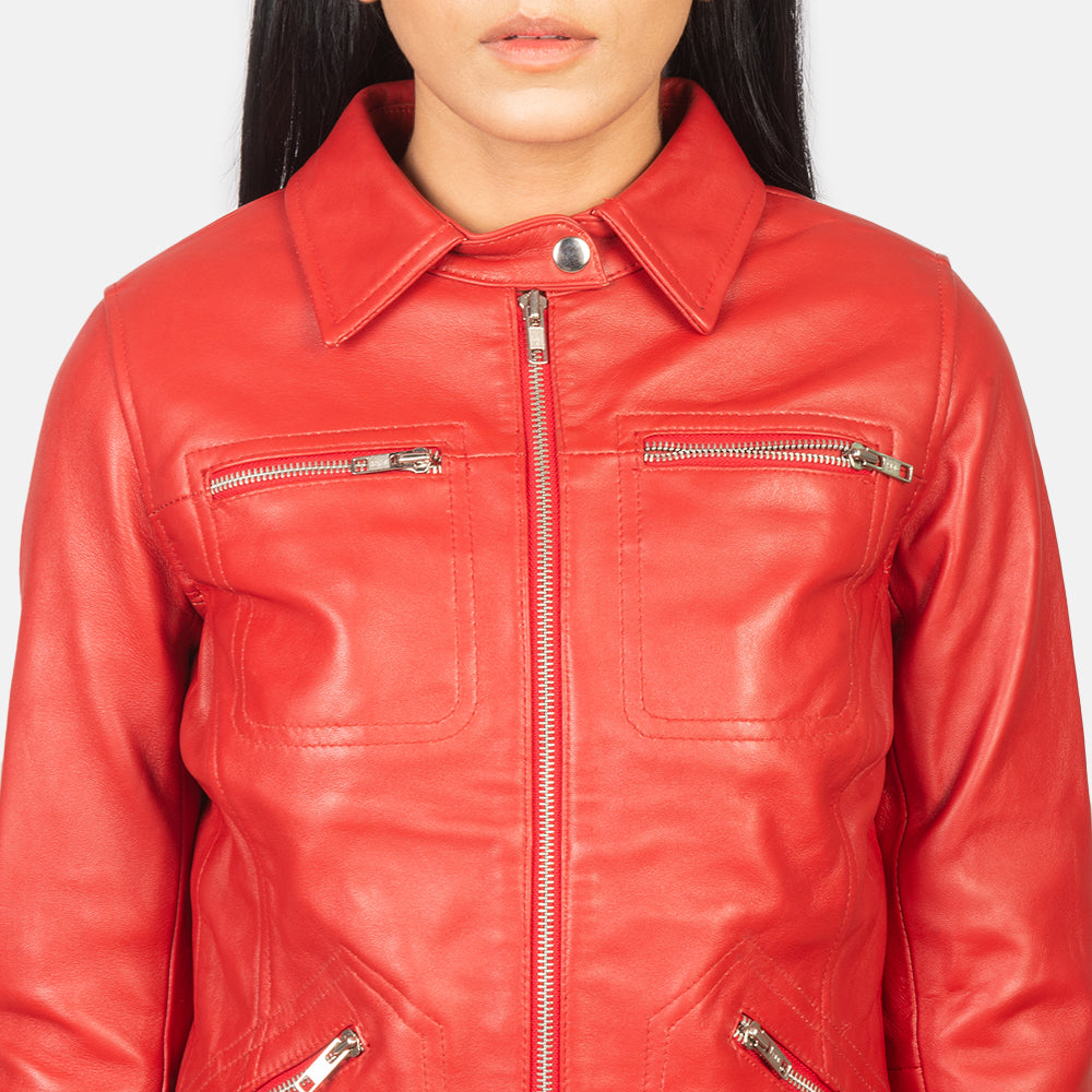 Women Tomoto Red Leather Jacket | Premium