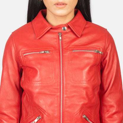 Women Tomoto Red Leather Jacket | Premium